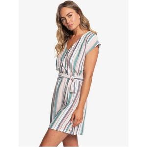Roxy Peace Of Mind Pastel Stripe Wrap Tie Open Back Dress XS